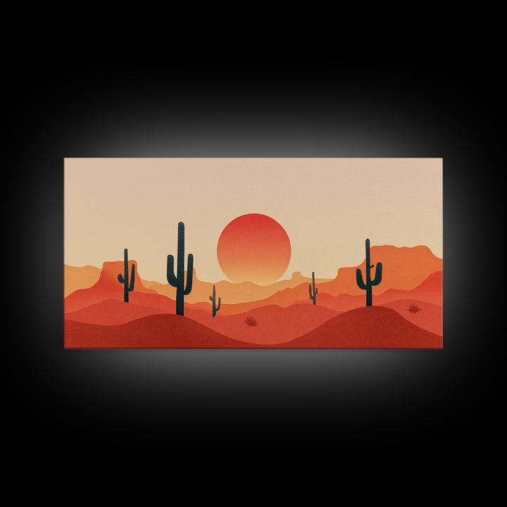 Red Desert Mesas And Cactus Wall Art, Midcentury Modern Sunset Print, Southwestern Landscape Poster, Warm Orange Decor Gift