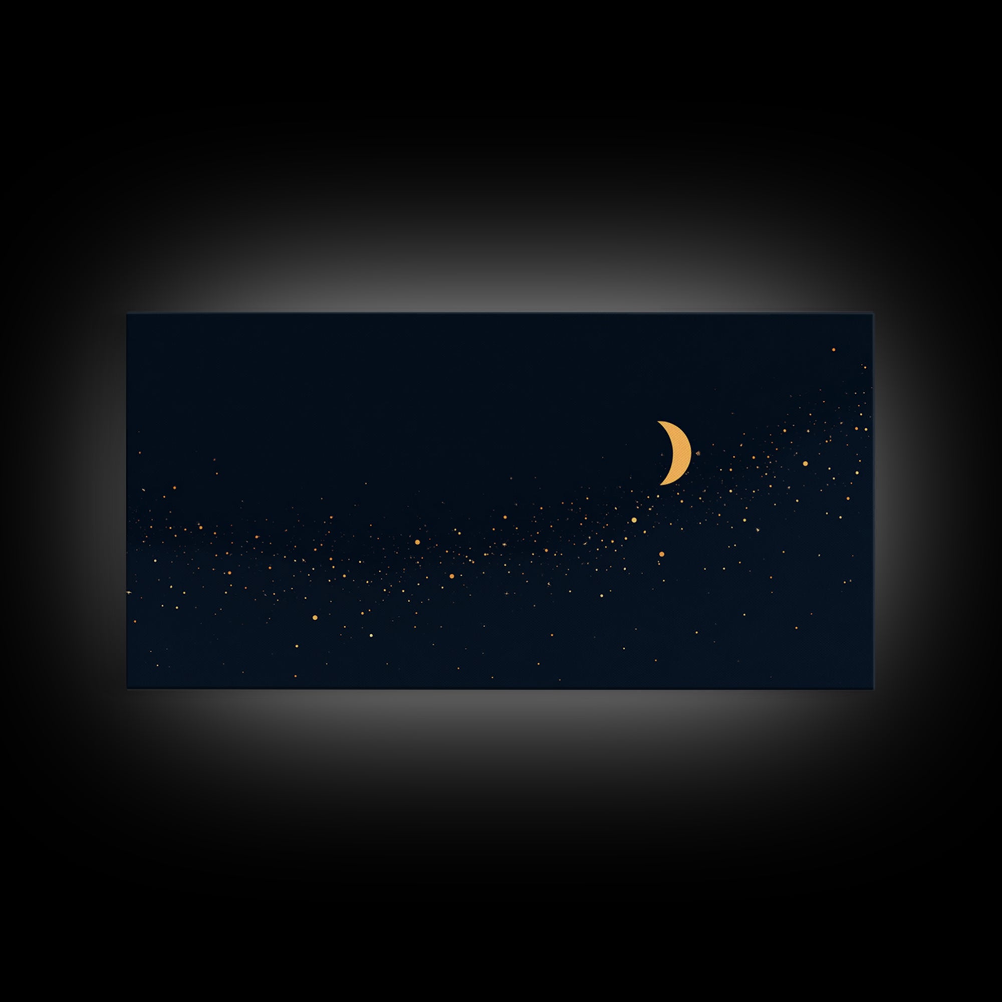 Golden Crescent Moon And Stars Wall Art, Mystical Dark Navy Celestial Print, Boho Night Sky Decor For Bedroom, Nursery, Gallery
