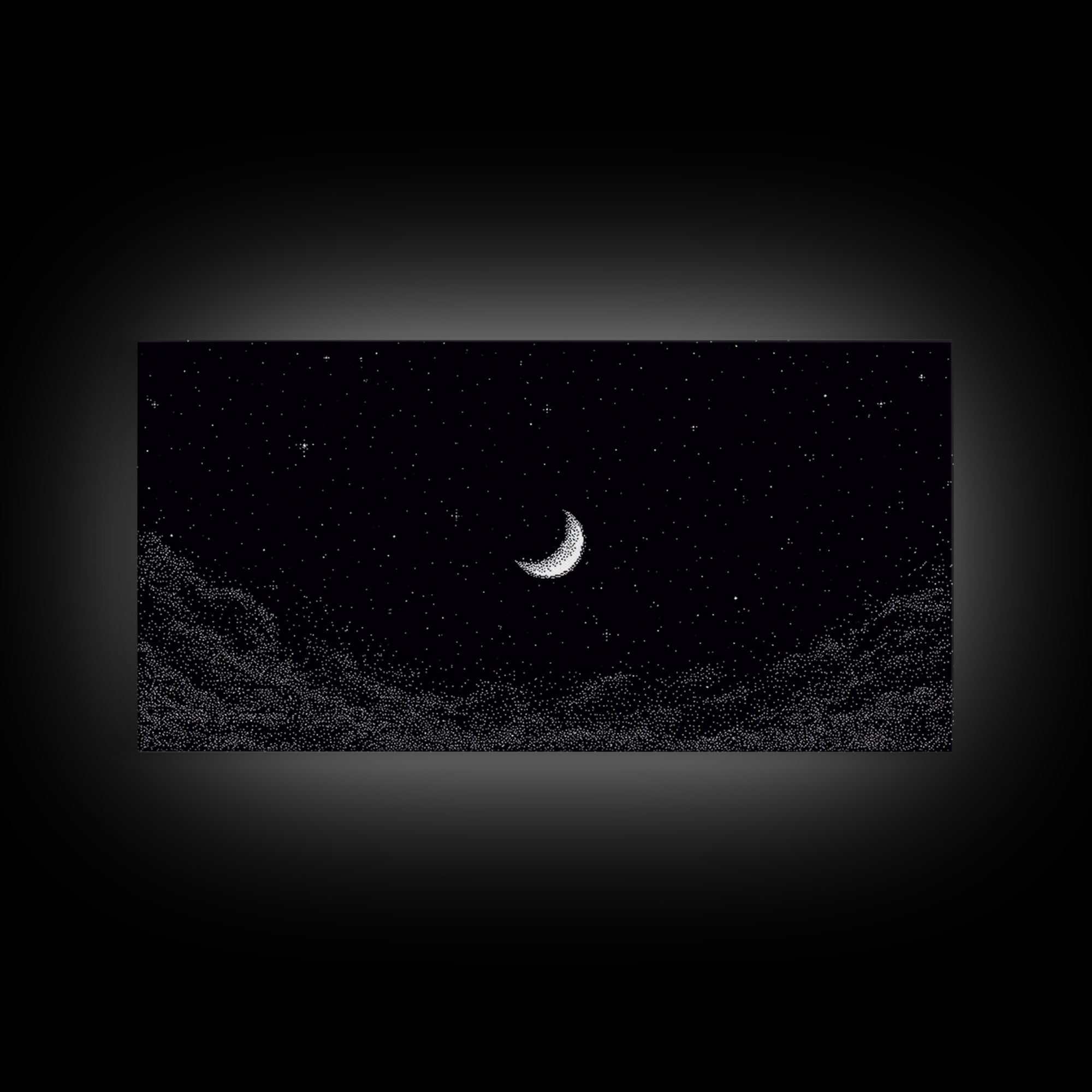 Black And White Crescent Moon Wall Art, Minimal Starry Night Sky Print, Celestial Space Decor For Bedroom Or Meditation Room