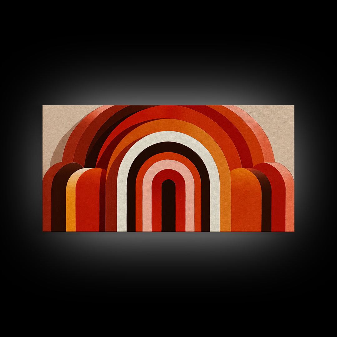 Warm Rainbow Arch Abstract In Rust Orange And Cream Canvas Print, Midcentury Modern Wall Art, Boho Retro Geometric Decor