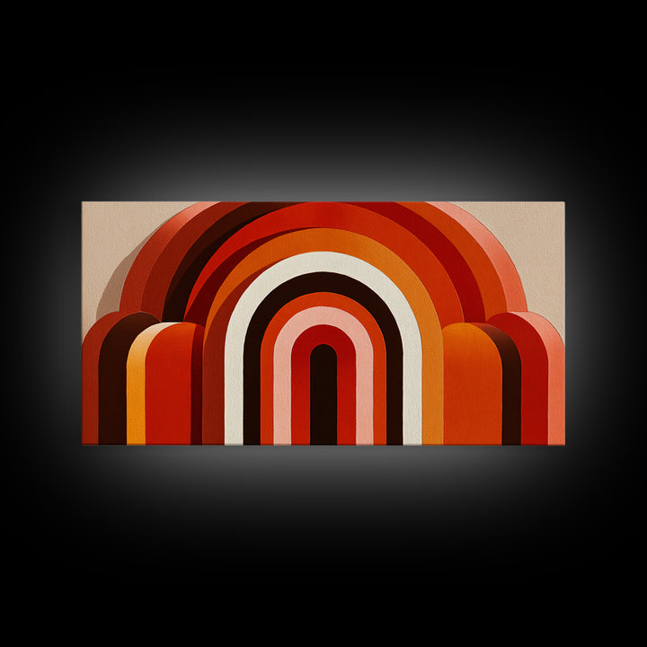 Warm Rainbow Arch Abstract In Rust Orange And Cream Canvas Print, Midcentury Modern Wall Art, Boho Retro Geometric Decor