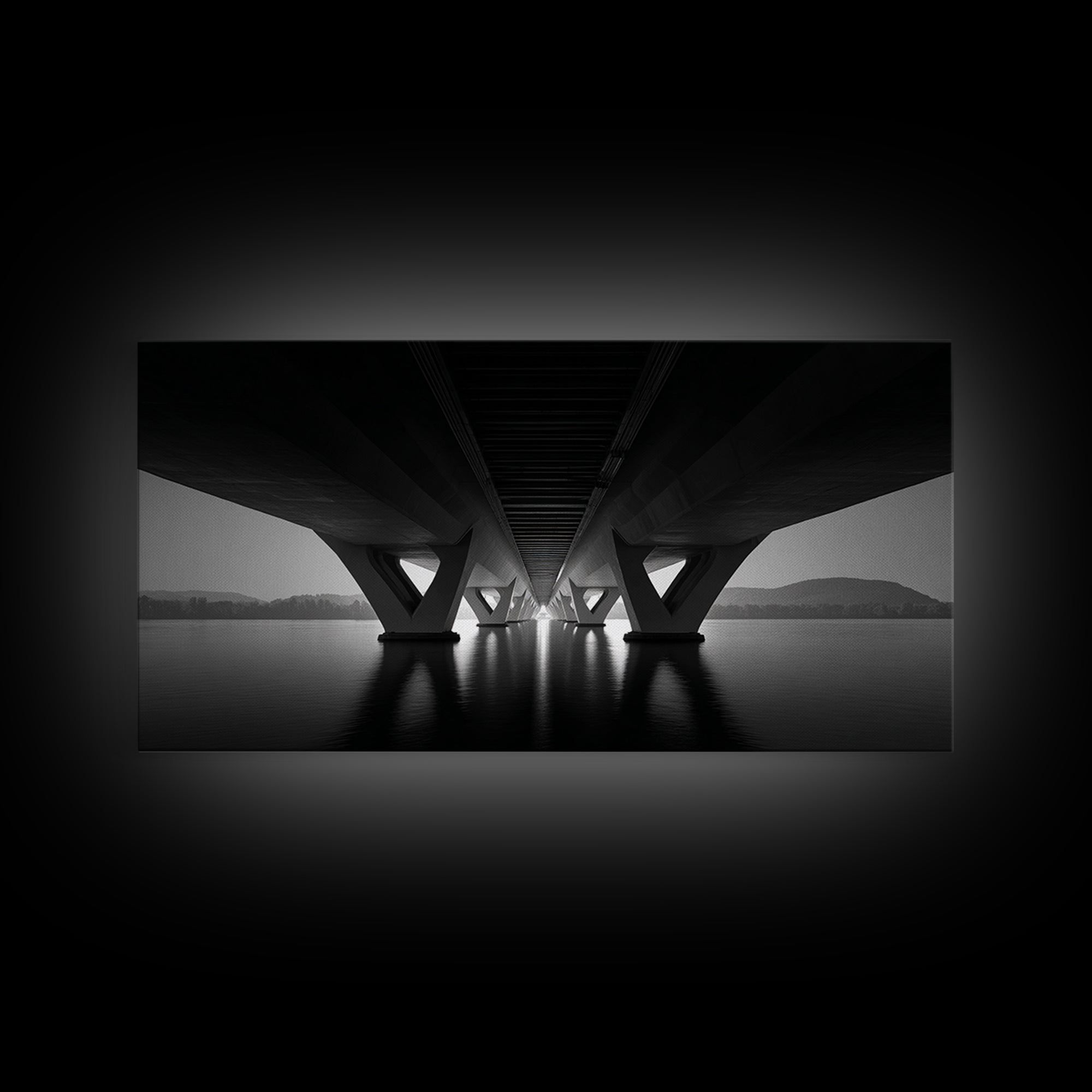 Moody Bridge Underpass Wall Art, Black And White Architectural Photography Print, Geometric Lines, Masculine Office Decor