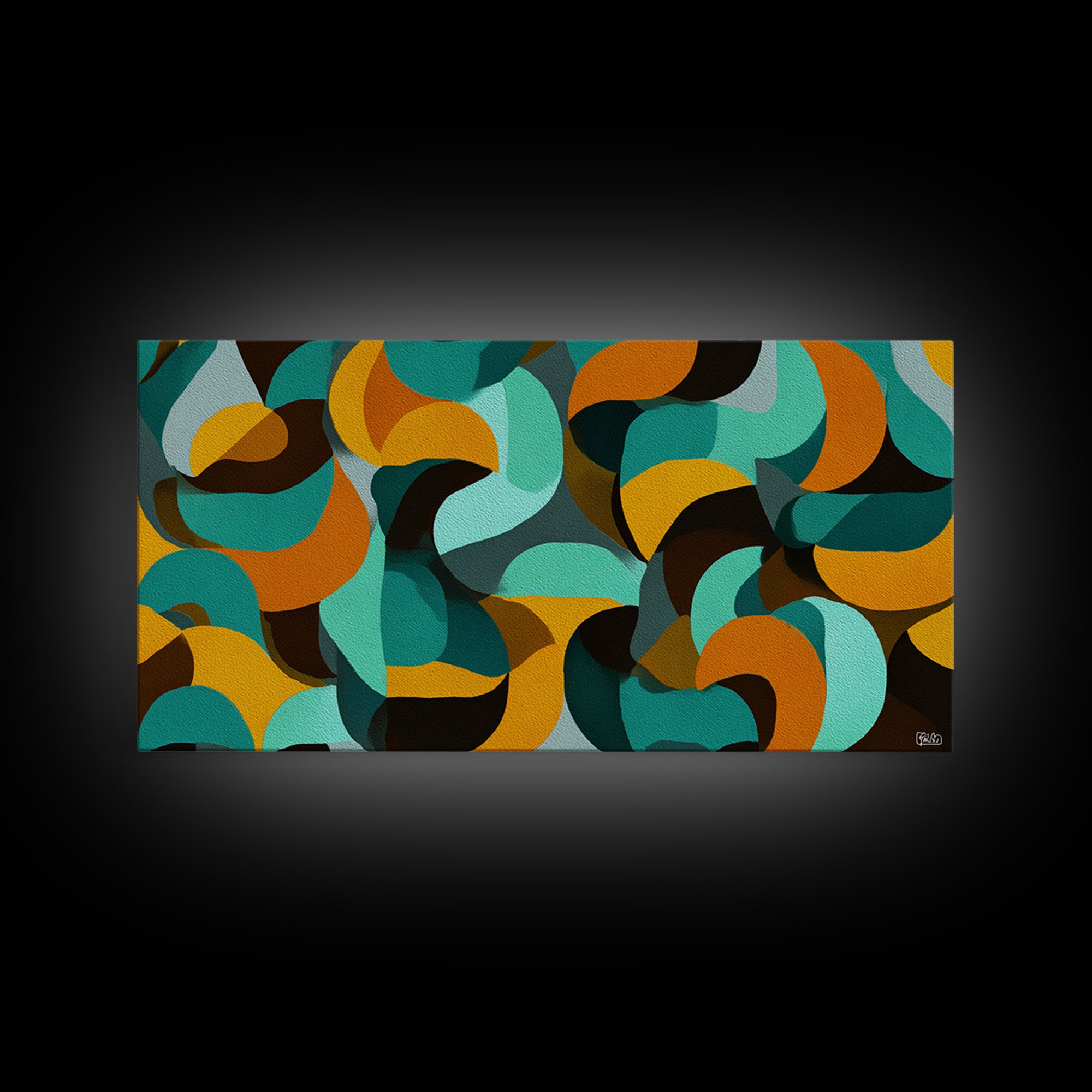 Teal Mustard Orange Organic Shape Abstract Wall Art, Midcentury Modern Geometric Print, Retro MCM Decor For Living Room Spaces