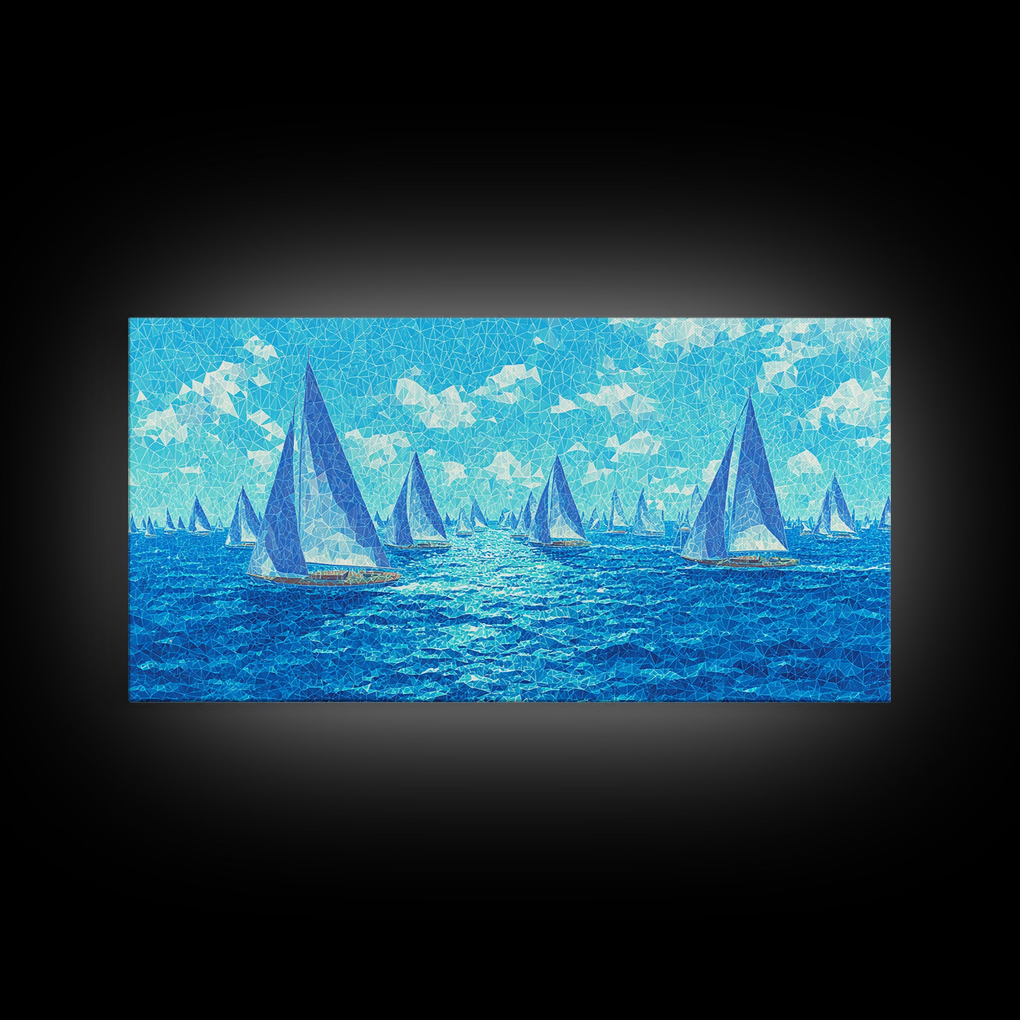 Bright Blue Sailboats Wall Art, Ocean Regatta Canvas Print, Coastal Modern Nautical Poster, Beach House Living Room Decor