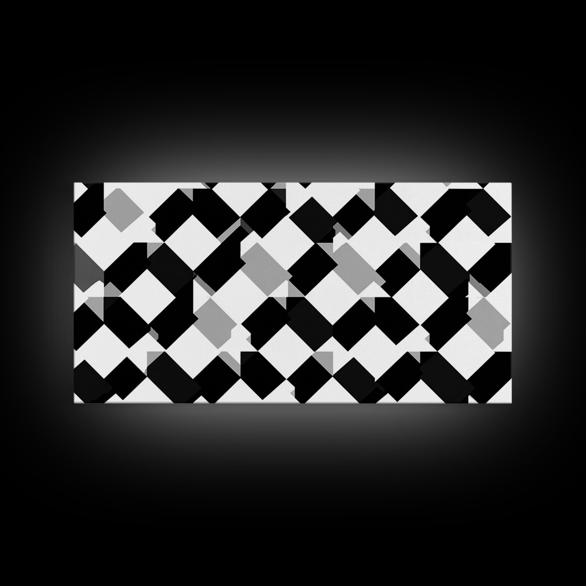 Black White Gray Geometric Diamond Pattern Wall Art, Mid Century Modern Abstract Print, Minimalist MCM Wall Decor For Office