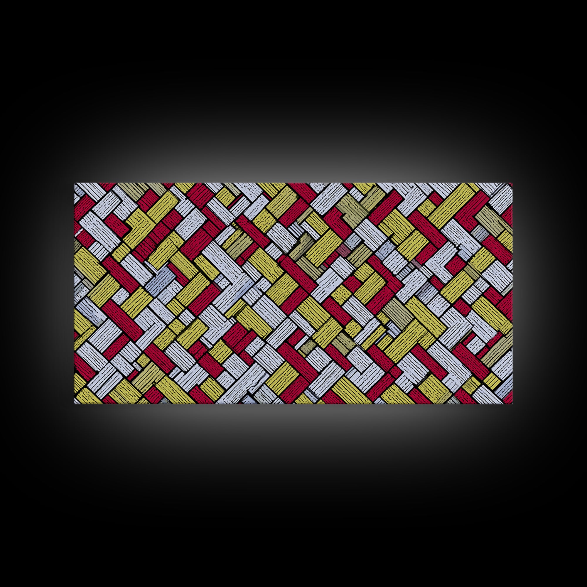 Red Yellow Herringbone Brick Pattern Canvas Print, Retro Geometric Wall Art, Mid Century Modern Decor For Kitchen Office