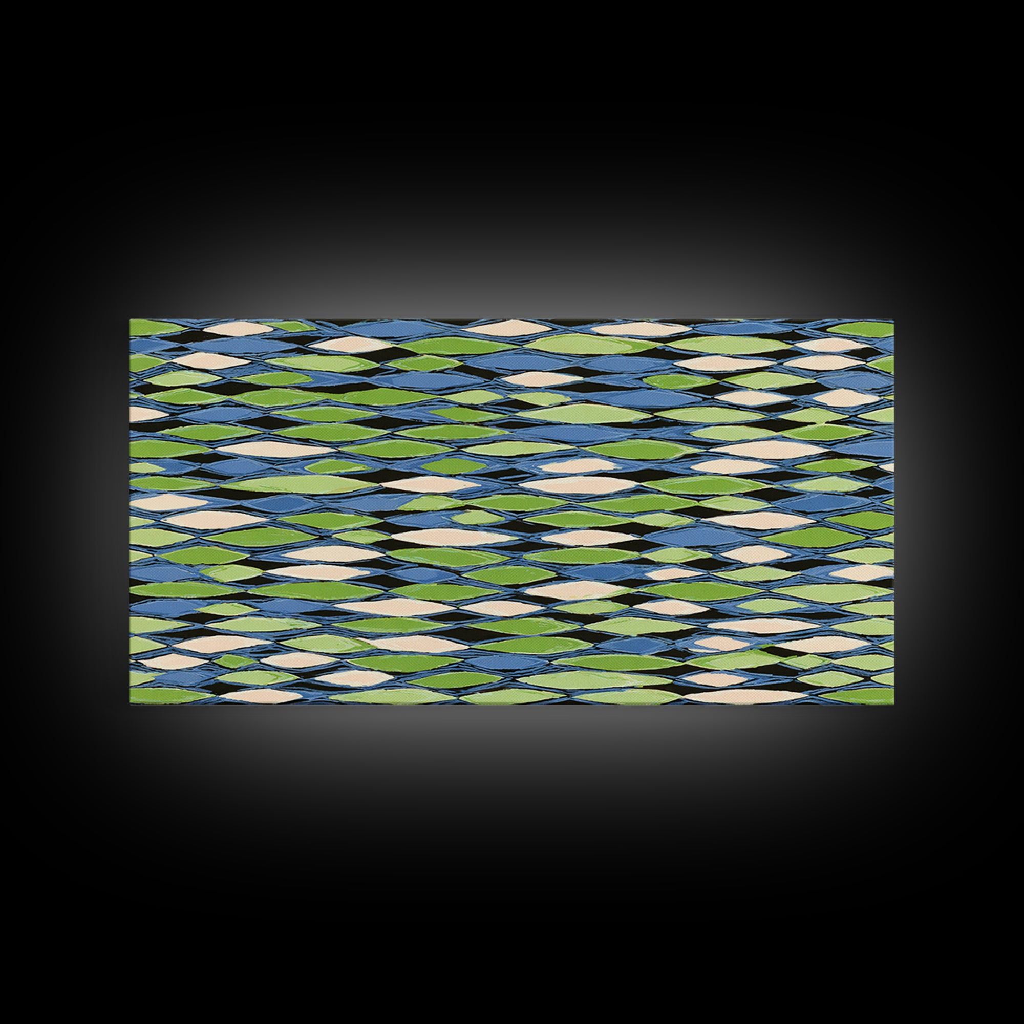 Blue Green Cream Diamond Lattice Wall Art, Scandinavian Modern Geometric Print, Mid Century Decor For Living Room Office