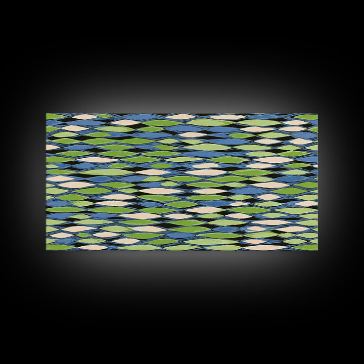 Blue Green Cream Diamond Lattice Wall Art, Scandinavian Modern Geometric Print, Mid Century Decor For Living Room Office
