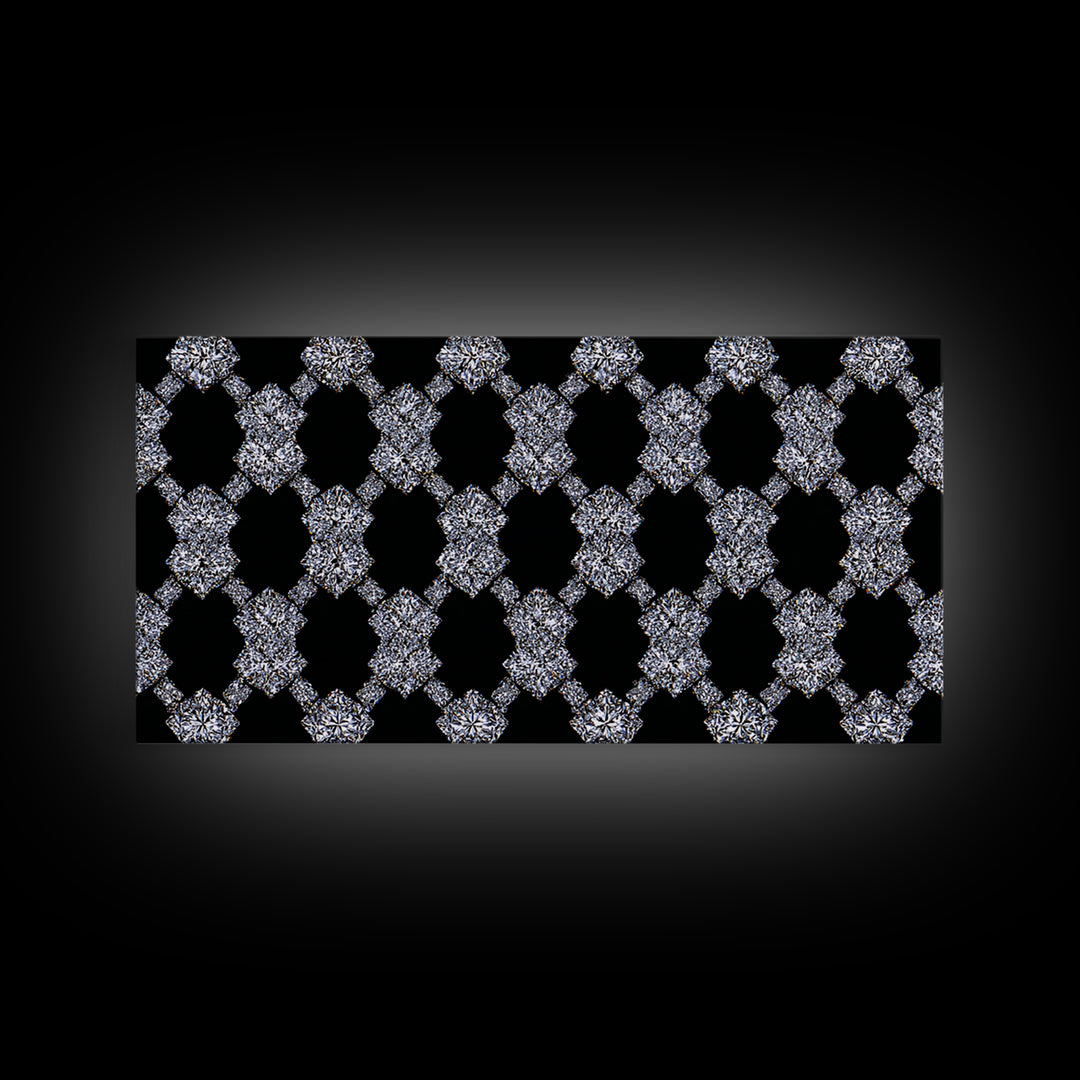Silver Black Sparkle Diamond Lattice Wall Art, Glam Geometric Abstract Print, Modern Wall Decor For Bedroom Office Gallery