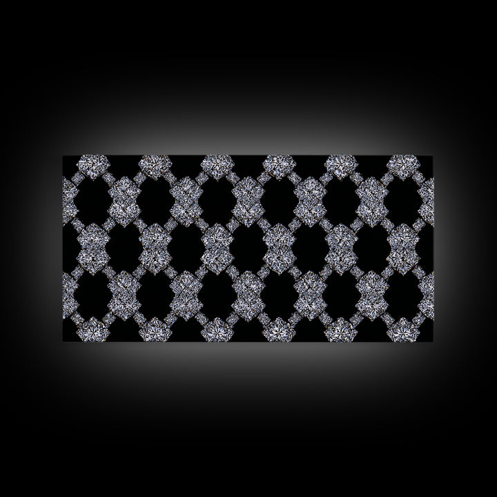 Silver Black Sparkle Diamond Lattice Wall Art, Glam Geometric Abstract Print, Modern Wall Decor For Bedroom Office Gallery