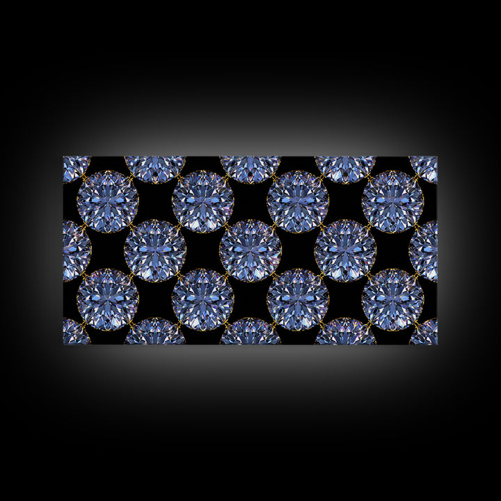 Blue Diamond Gemstone Circle Pattern Framed Canvas Print, Glam Modern Wall Art, Geometric Decor For Bedroom Vanity Office