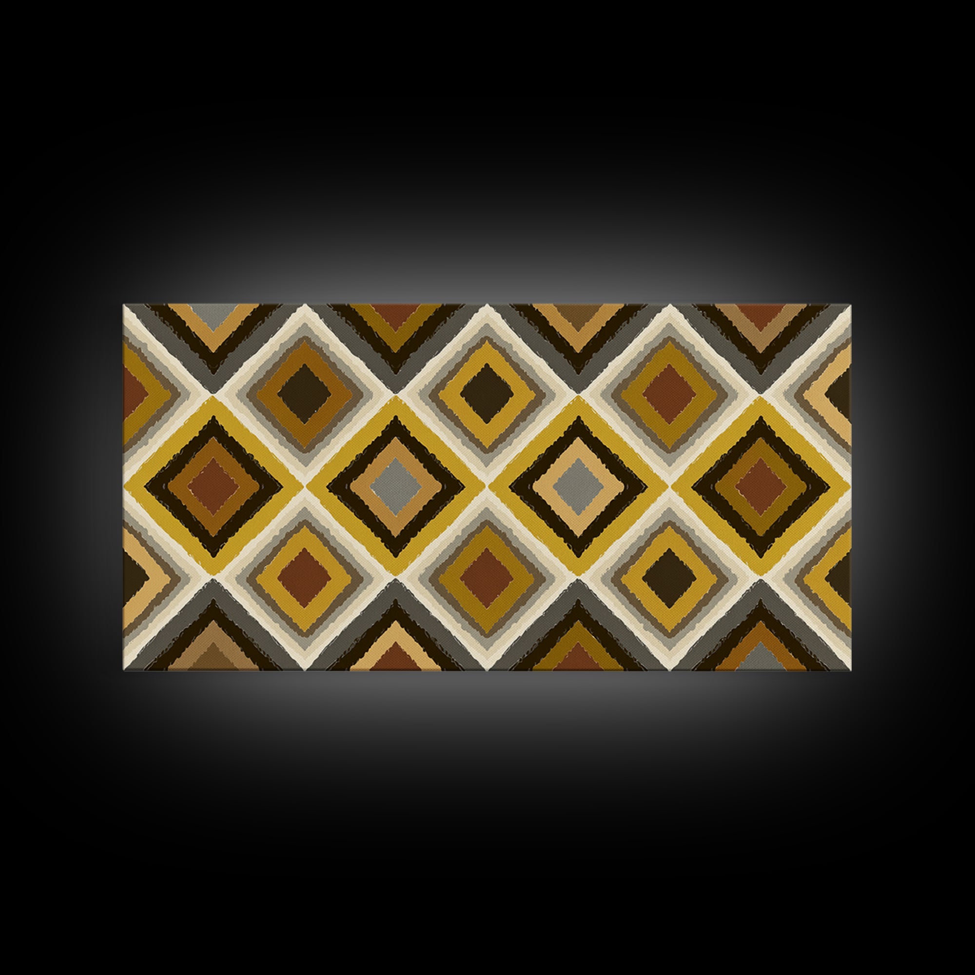 Brown Gold Gray Retro Diamond Pattern Canvas Print, Mid Century Modern Wall Art, Geometric MCM Decor For Living Room Office