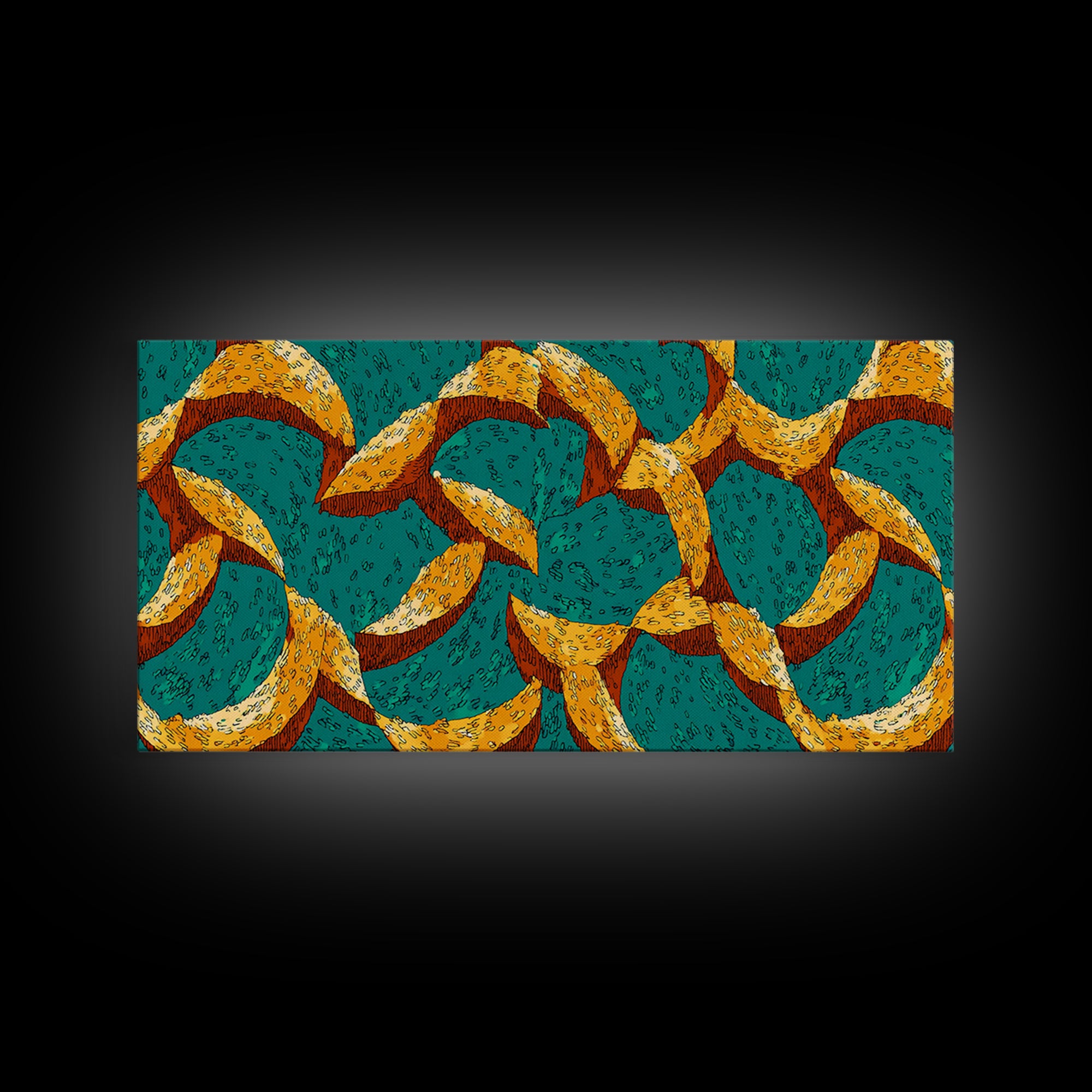 Teal And Mustard Boomerang Atomic Pattern Wall Art, Midcentury Modern Retro Print, Funky Geometric Decor For Home Office