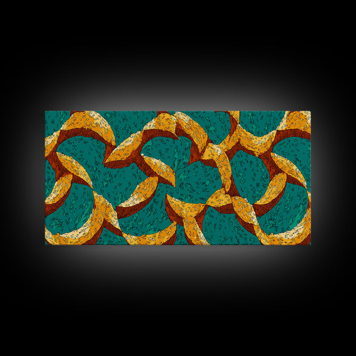 Teal And Mustard Boomerang Atomic Pattern Wall Art, Midcentury Modern Retro Print, Funky Geometric Decor For Home Office