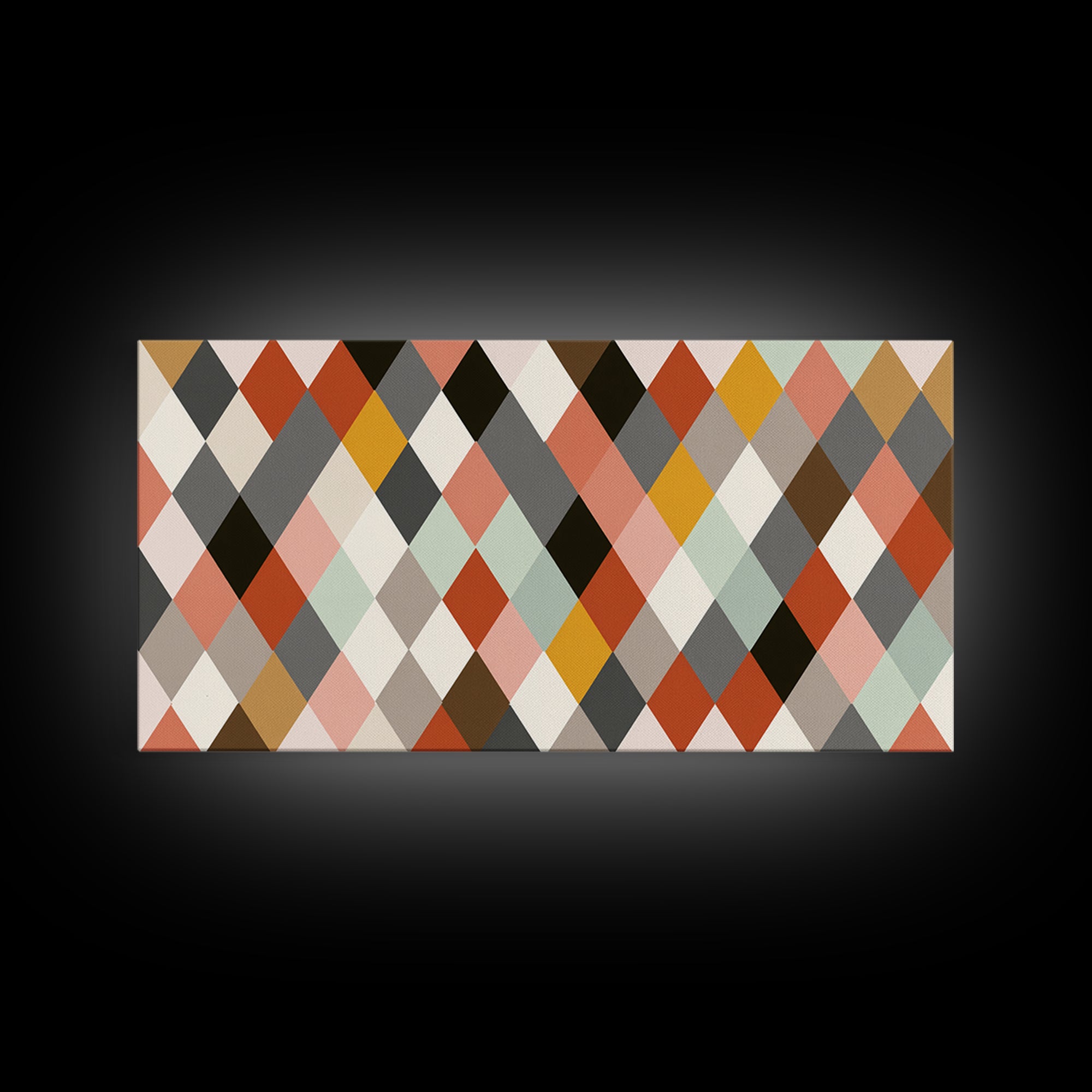Pastel Orange Gray Harlequin Diamond Wall Art, Mid Century Modern Abstract Print, Geometric MCM Decor For Living Room Office