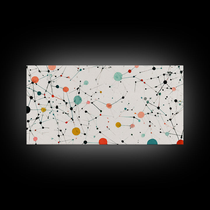Teal Orange Molecular Network Abstract Wall Art, Midcentury Modern Art Print, Geometric Office Decor, Minimalist Home Decor