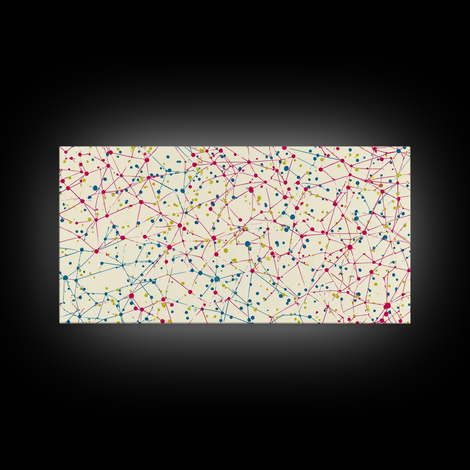 Pink Teal Yellow Connected Dot Pattern Canvas Print, Midcentury Modern Abstract Wall Art, Colorful Geometric Home Office Decor