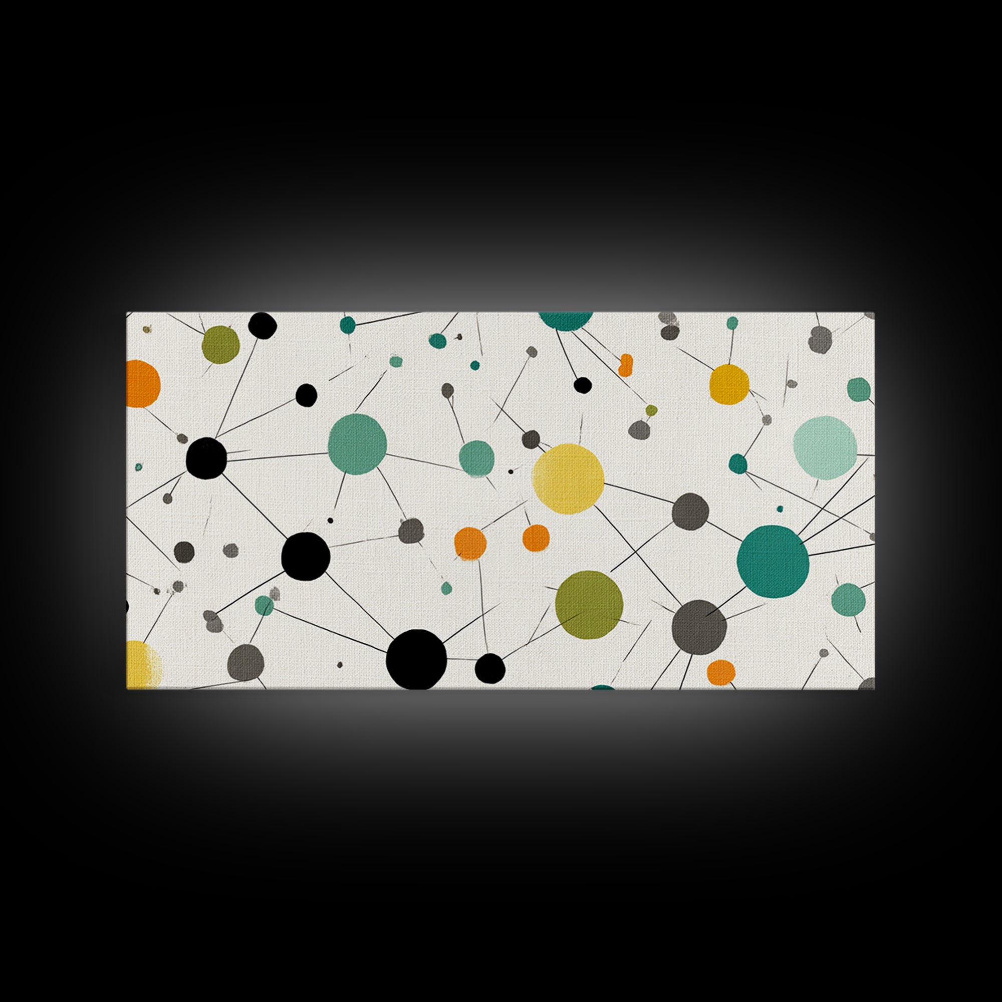 Teal Yellow Orange Atomic Circles Framed Canvas Print, Midcentury Modern Wall Art, Geometric Abstract Office And Home Decor