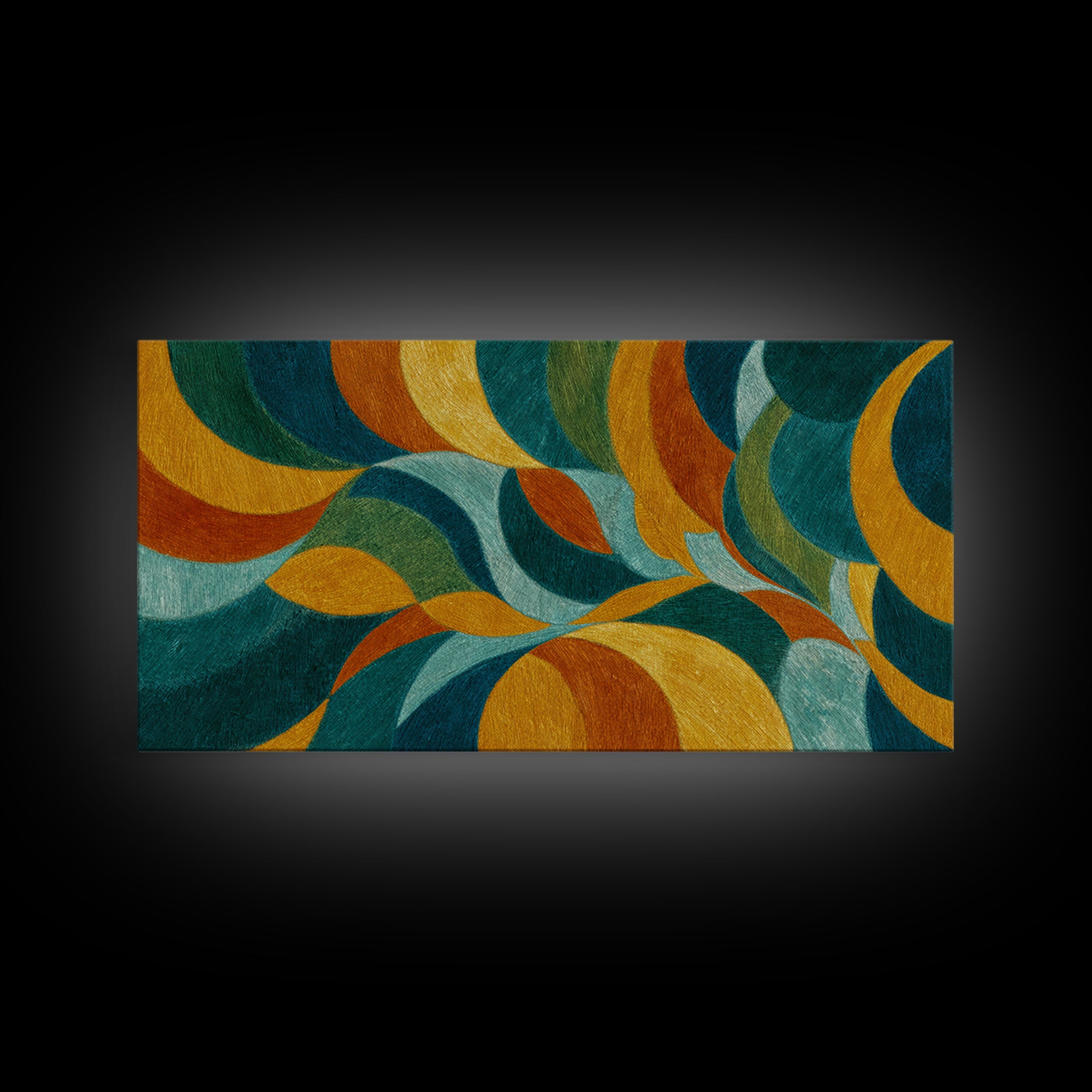 Teal Gold Orange Flowing Abstract Wall Art, Midcentury Modern Canvas Print, Retro Geometric Living Room Statement Decor Art