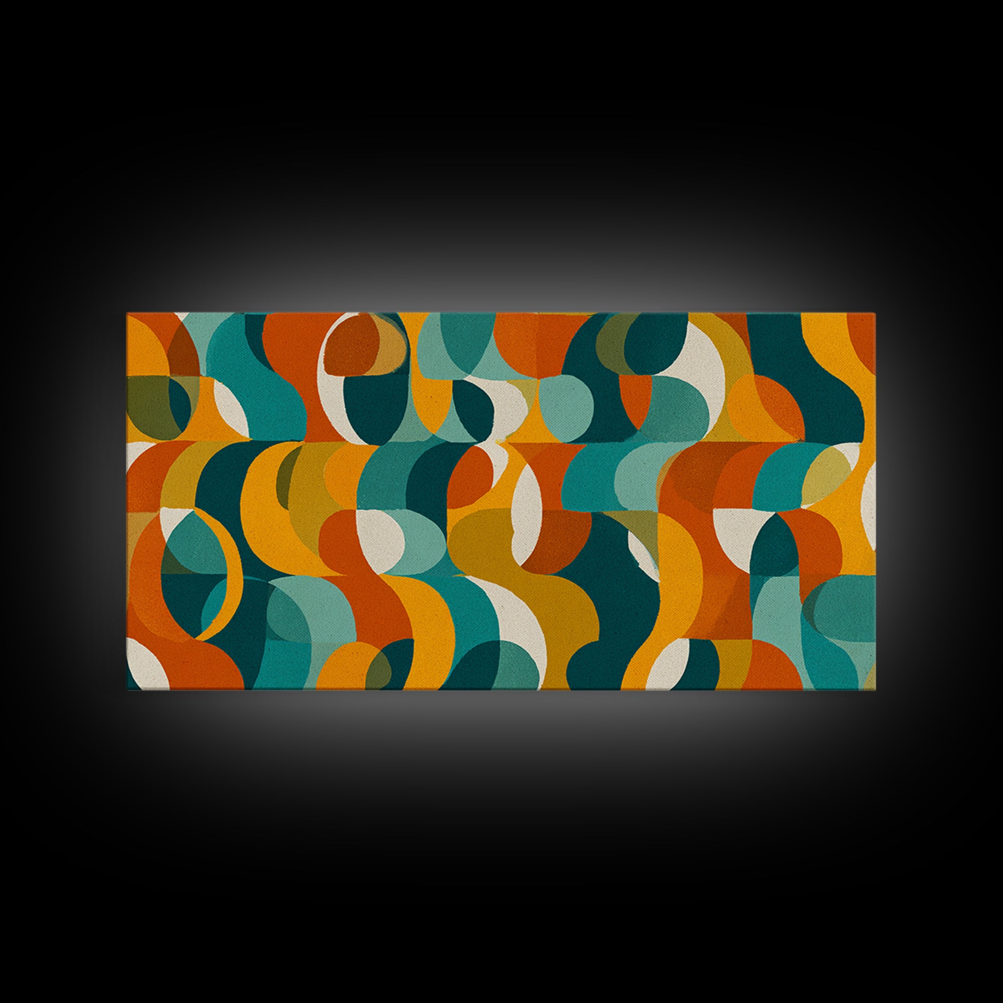 Teal Orange Mustard Geometric Pattern Canvas Print, Midcentury Modern Wall Art, Retro Bauhaus Living Room Decor, Bold MCM Home Decor Art