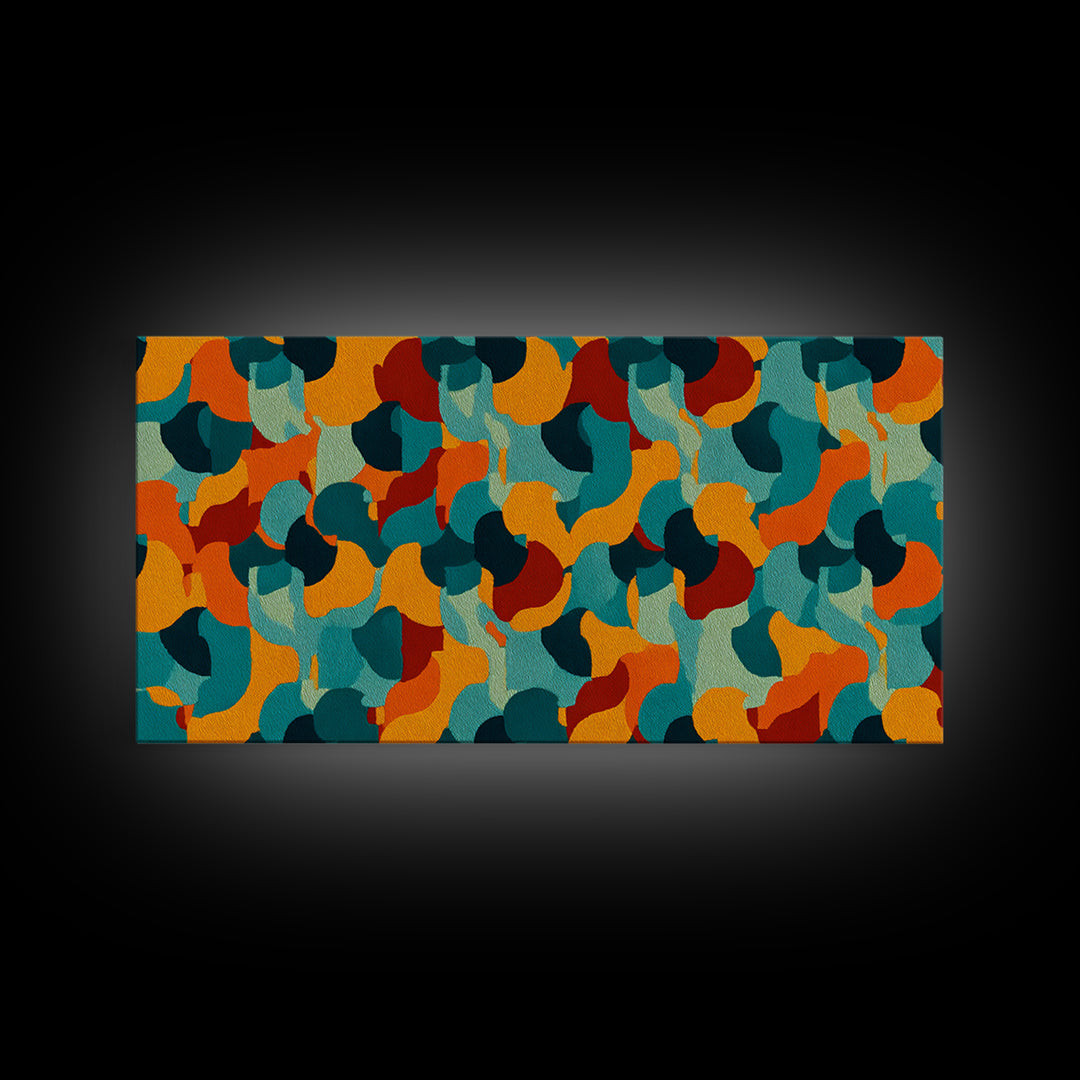 Teal Orange Gold Organic Abstract Wall Art, Midcentury Modern Canvas Print, Funky Retro Pattern Living Room Statement Decor