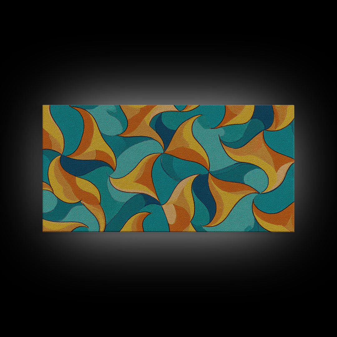 Turquoise Mustard Orange Boomerang Abstract Canvas Print, Midcentury Modern Wall Art, Retro Atomic Home Decor, MCM Living Room Statement Art