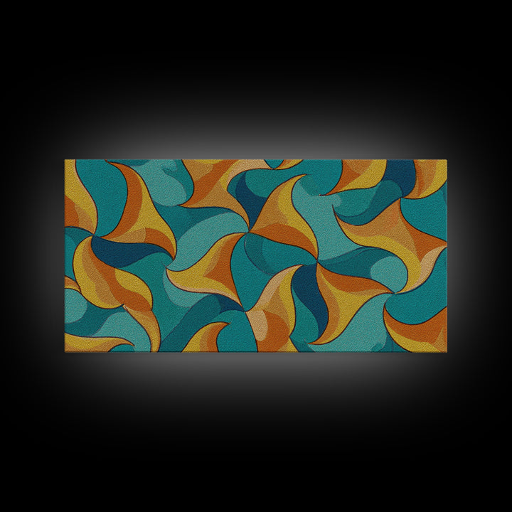 Turquoise Mustard Orange Boomerang Abstract Canvas Print, Midcentury Modern Wall Art, Retro Atomic Home Decor, MCM Living Room Statement Art