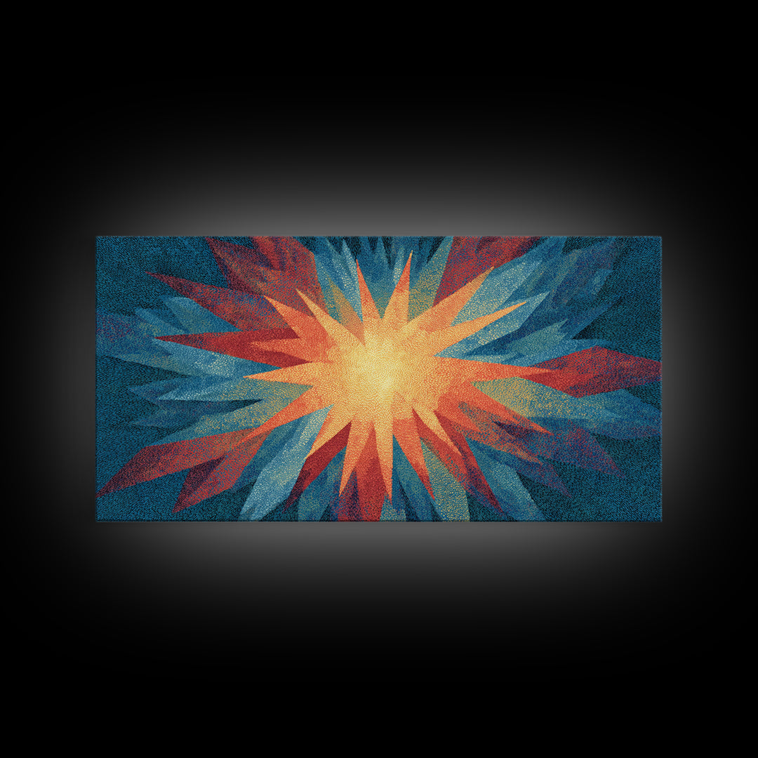 Red Blue Abstract Starburst Canvas Print, Bright Modern Wall Art, Space Abstract Art, Colorful Retro Home Office Decor Print