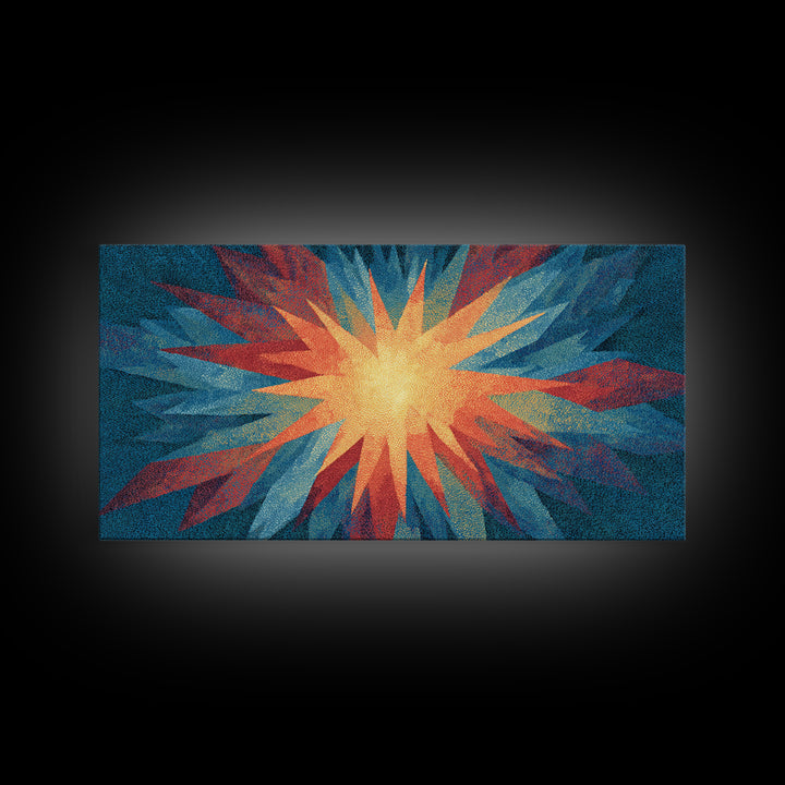 Red Blue Abstract Starburst Canvas Print, Bright Modern Wall Art, Space Abstract Art, Colorful Retro Home Office Decor Print