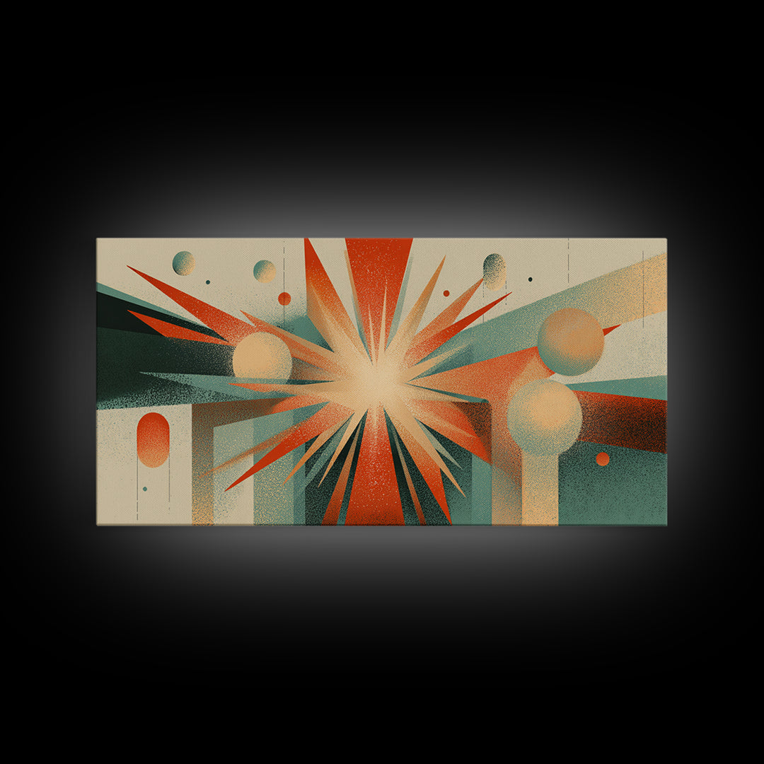 Cream Orange Teal Atomic Starburst Wall Art, Midcentury Modern Art Print, Geometric Abstract Decor, Retro Home Office Decor