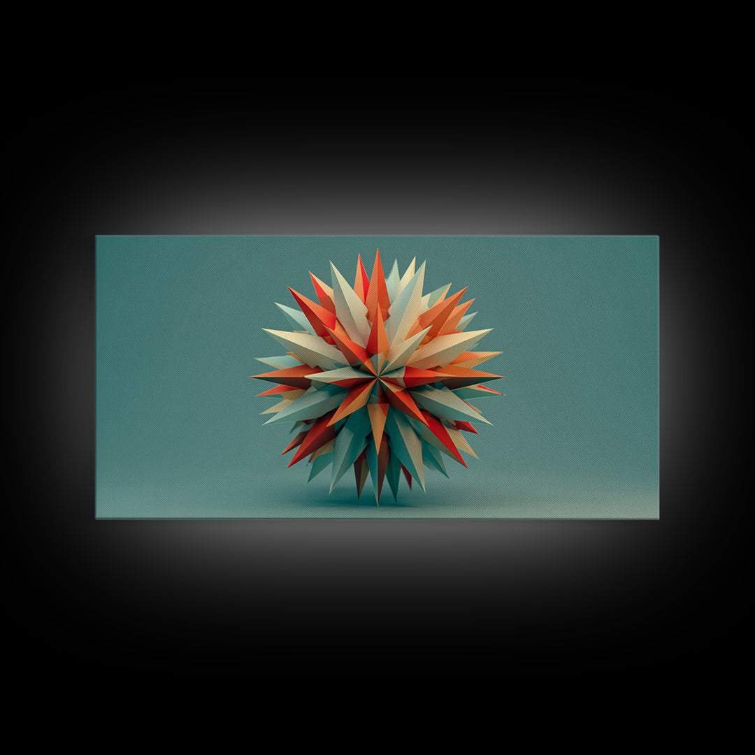 Floating Geometric Spiked Star Sculpture Canvas Print, Midcentury Modern Wall Art, Atomic Abstract Decor, Mcm Home Office