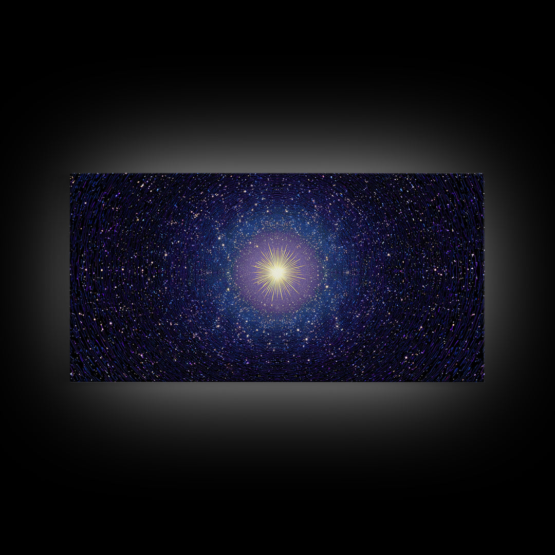 Blue Celestial Starburst Tunnel Canvas Print, Modern Abstract Art, Space Abstract Art, Cosmic Retro Art, Bedroom Wall Art