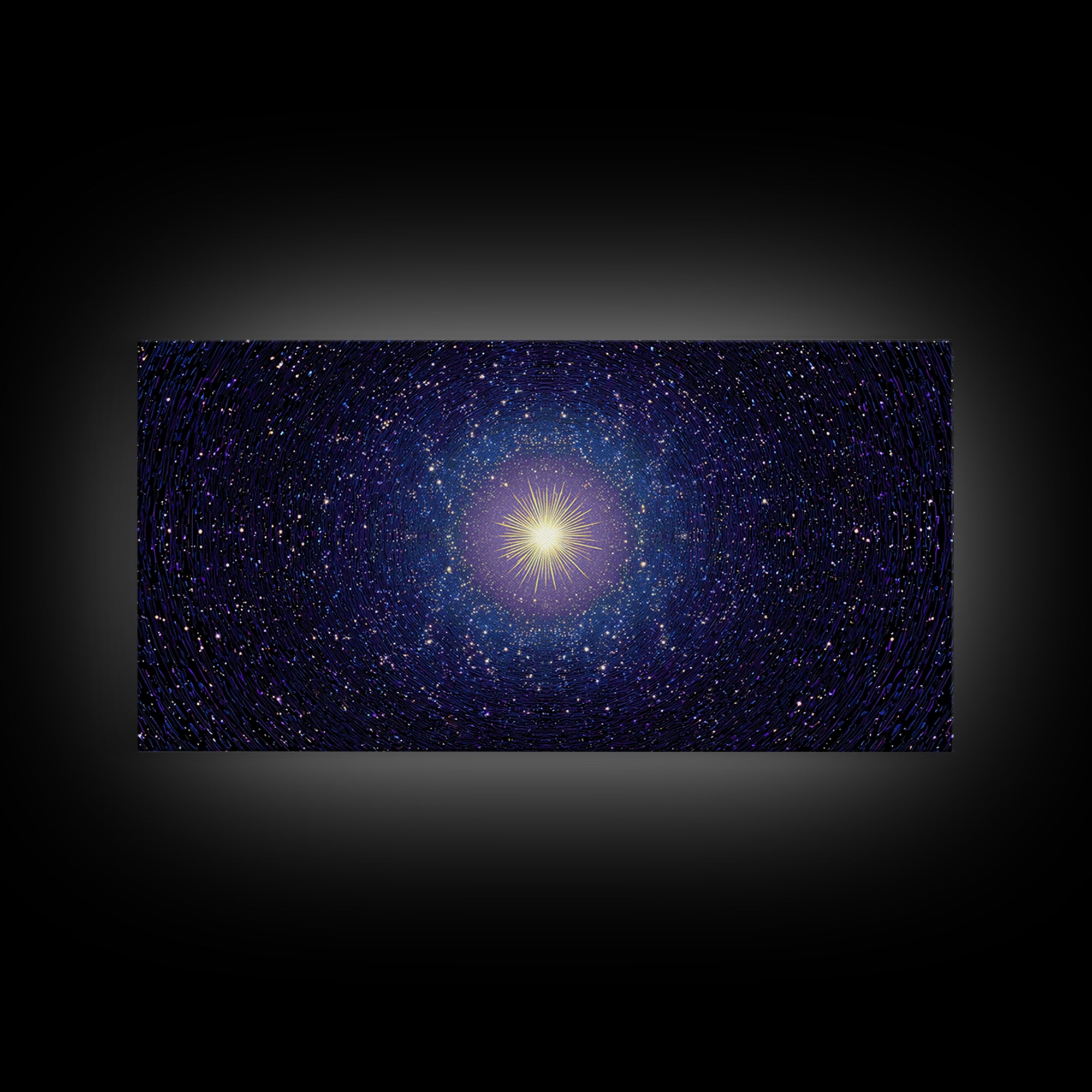Blue Celestial Starburst Tunnel Canvas Print, Modern Abstract Art, Space Abstract Art, Cosmic Retro Art, Bedroom Wall Art