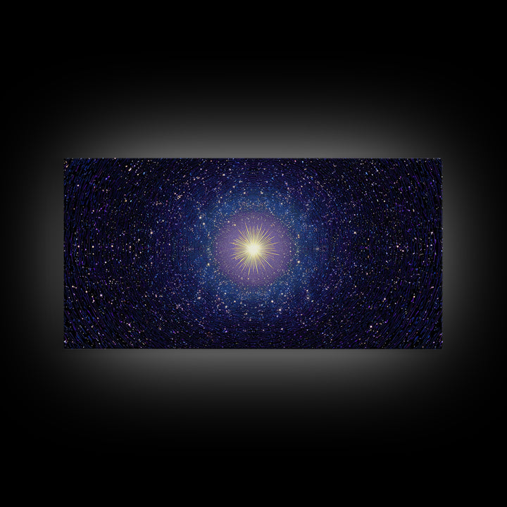 Blue Celestial Starburst Tunnel Canvas Print, Modern Abstract Art, Space Abstract Art, Cosmic Retro Art, Bedroom Wall Art