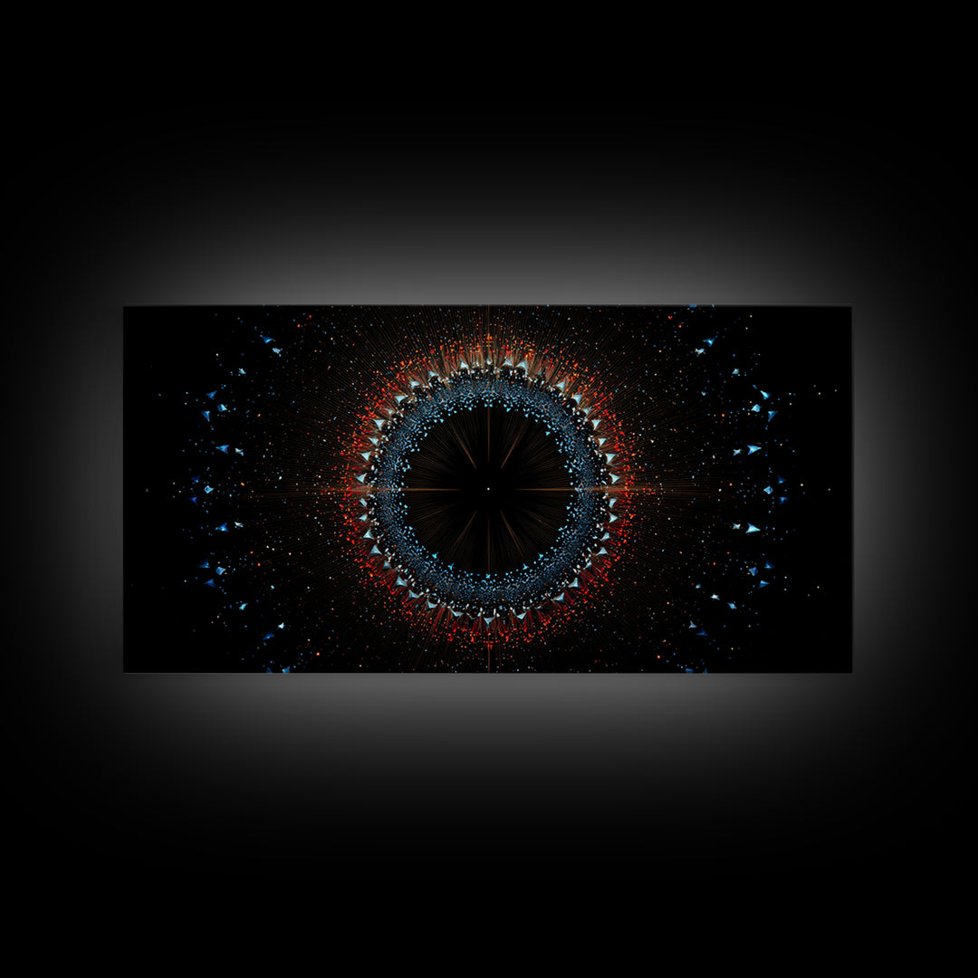 Dark Eclipse Particle Ring Framed Canvas Print, Modern Abstract Art, Space Abstract Art, Black Wall Art, Statement Wall Decor