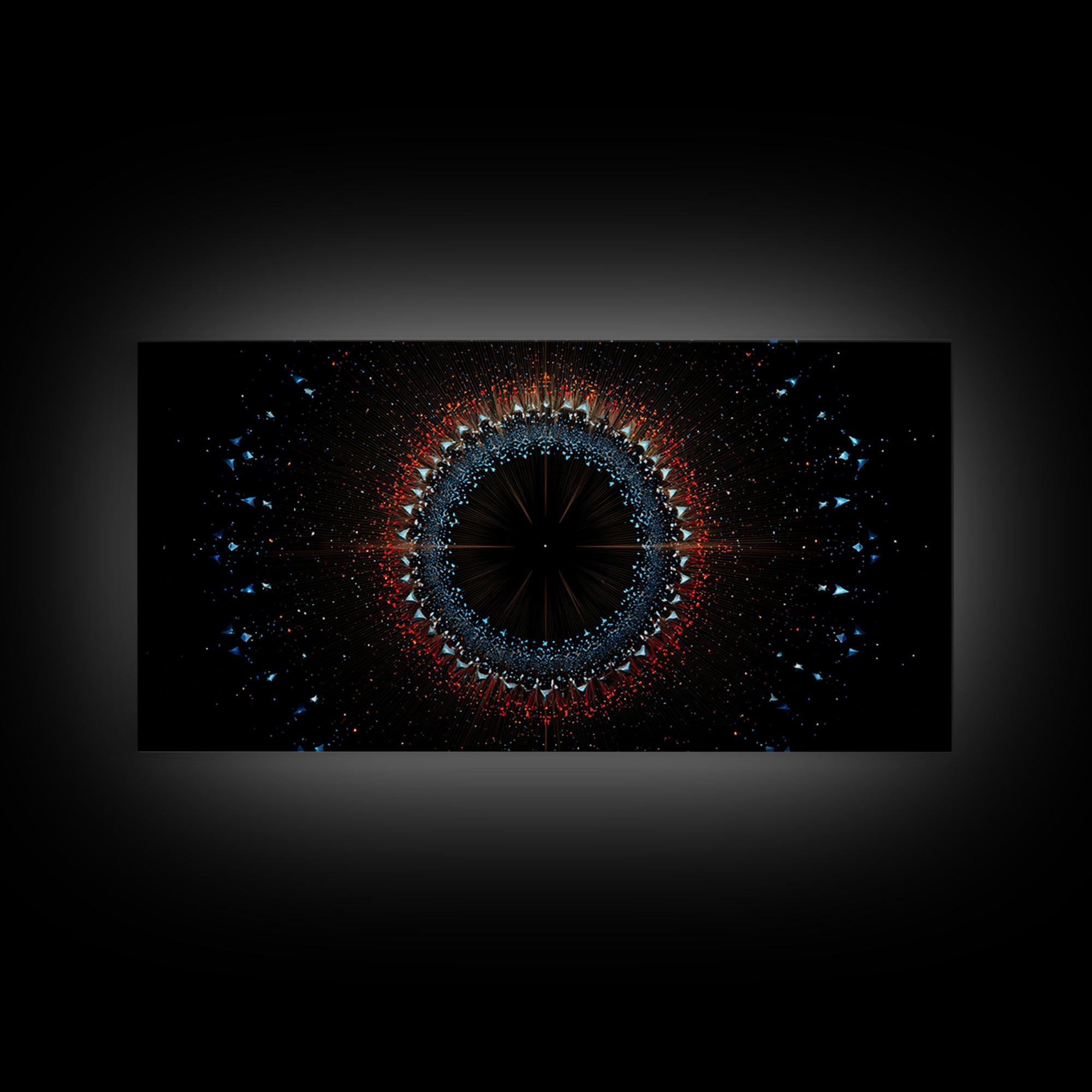 Dark Eclipse Particle Ring Framed Canvas Print, Modern Abstract Art, Space Abstract Art, Black Wall Art, Statement Wall Decor