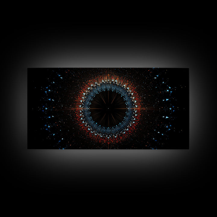 Dark Eclipse Particle Ring Framed Canvas Print, Modern Abstract Art, Space Abstract Art, Black Wall Art, Statement Wall Decor