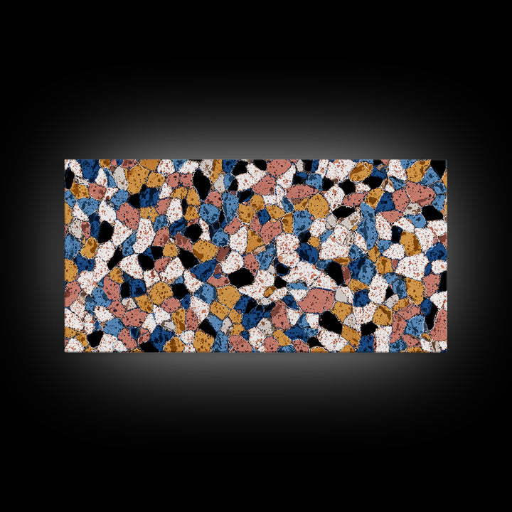 Speckled Blush Navy Terrazzo Mosaic Canvas Print, Modern Wall Art, Abstract Wall Art, Geometric Poster, Living Room Decor