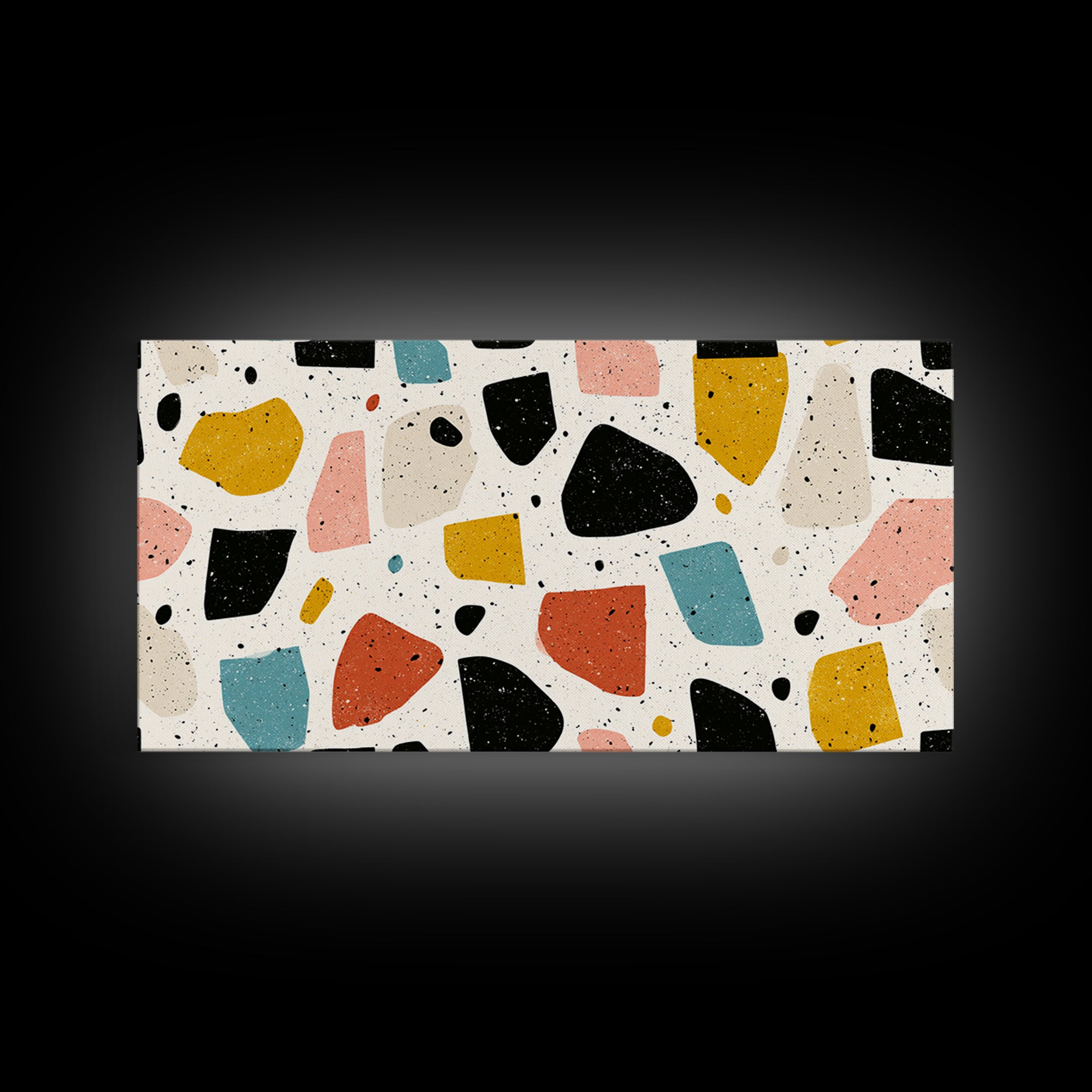 Minimal Cream Terrazzo Shapes Framed Canvas Print, Midcentury Modern, Geometric Wall Art, Abstract Print, Office Decor, Neutral Colors