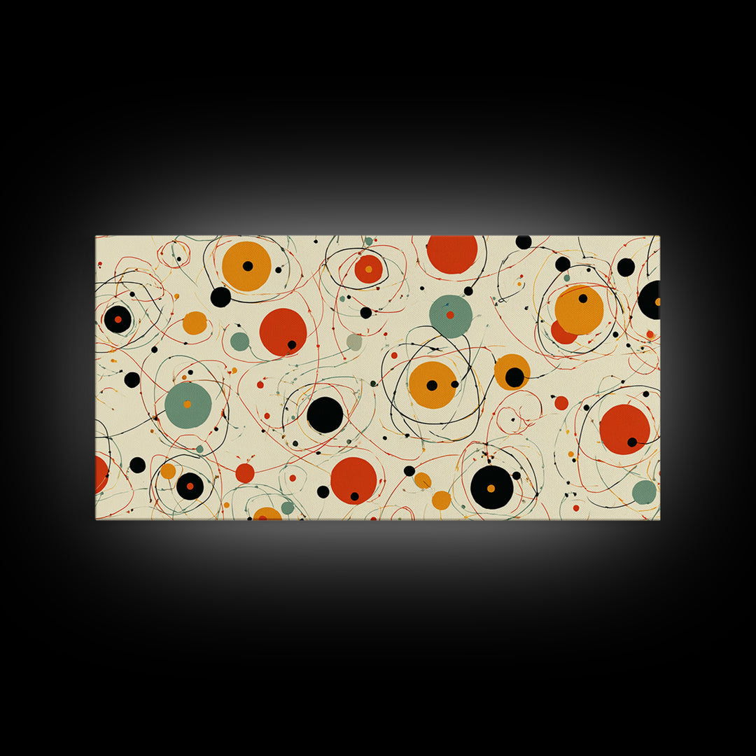 Orange Sage Atomic Circles Wall Art, Midcentury Modern Abstract Canvas Print, Retro Geometric Poster, Bold MCM Decor For Living Room