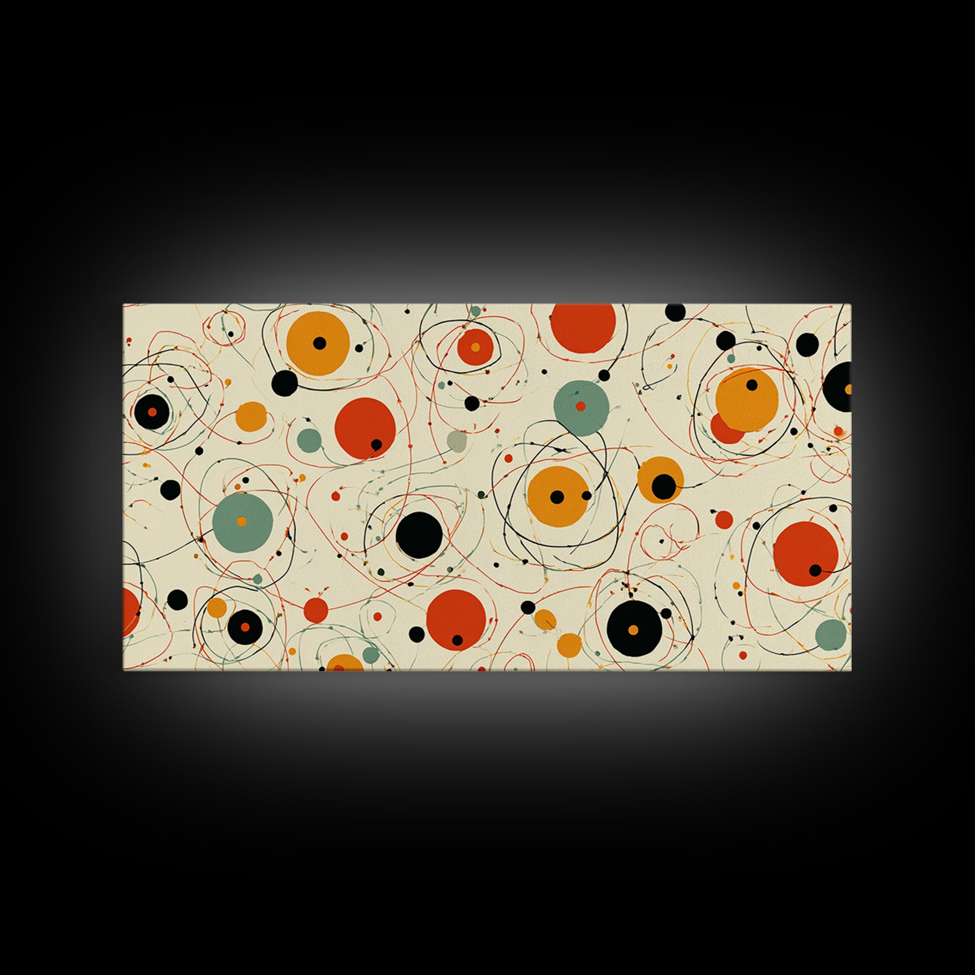Orange Sage Atomic Circles Wall Art, Midcentury Modern Abstract Canvas Print, Retro Geometric Poster, Bold MCM Decor For Living Room