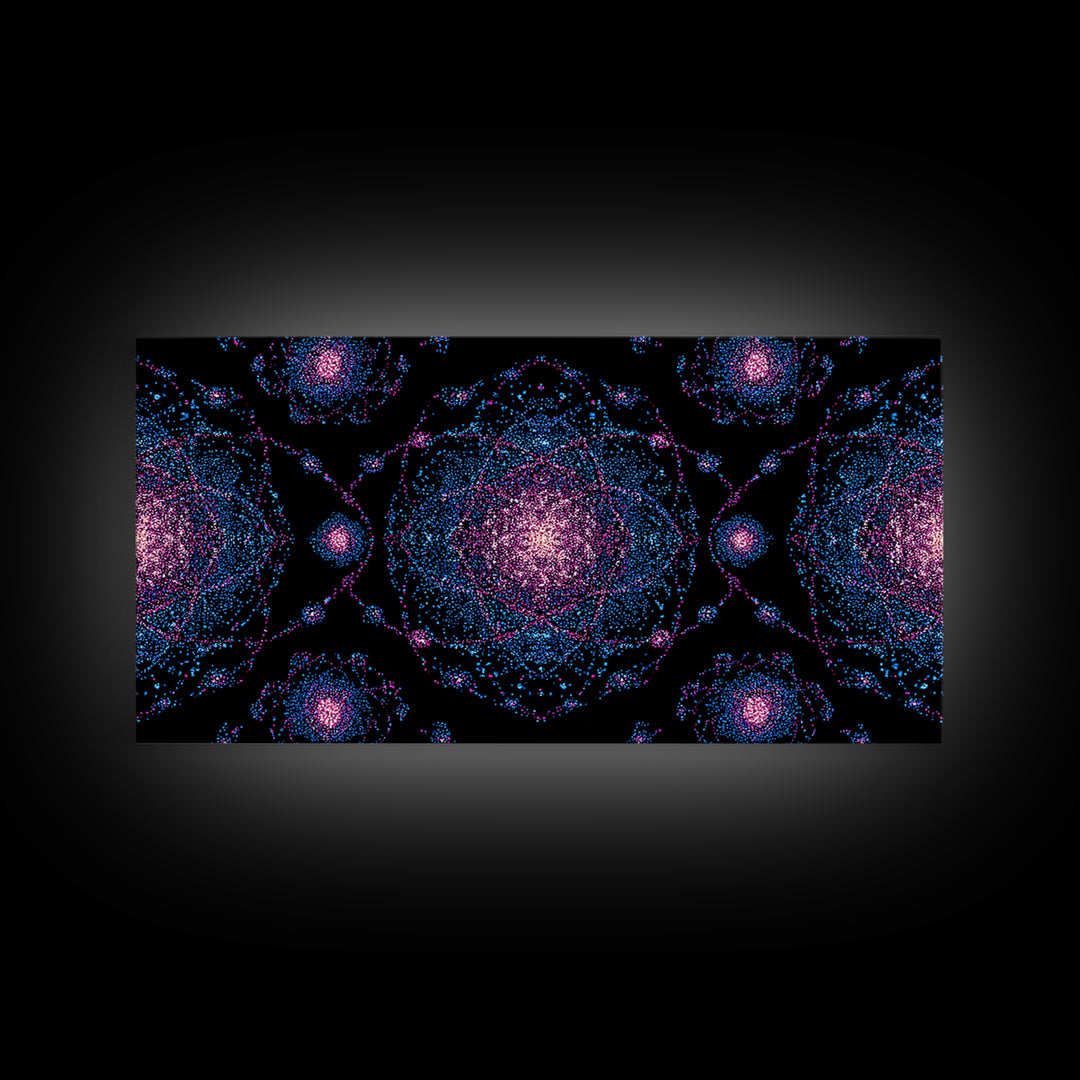Pink Blue Particle Galaxies Canvas Print, Modern Abstract Wall Art, Cosmic Retro Poster, Space Decor, Colorful MCM Print
