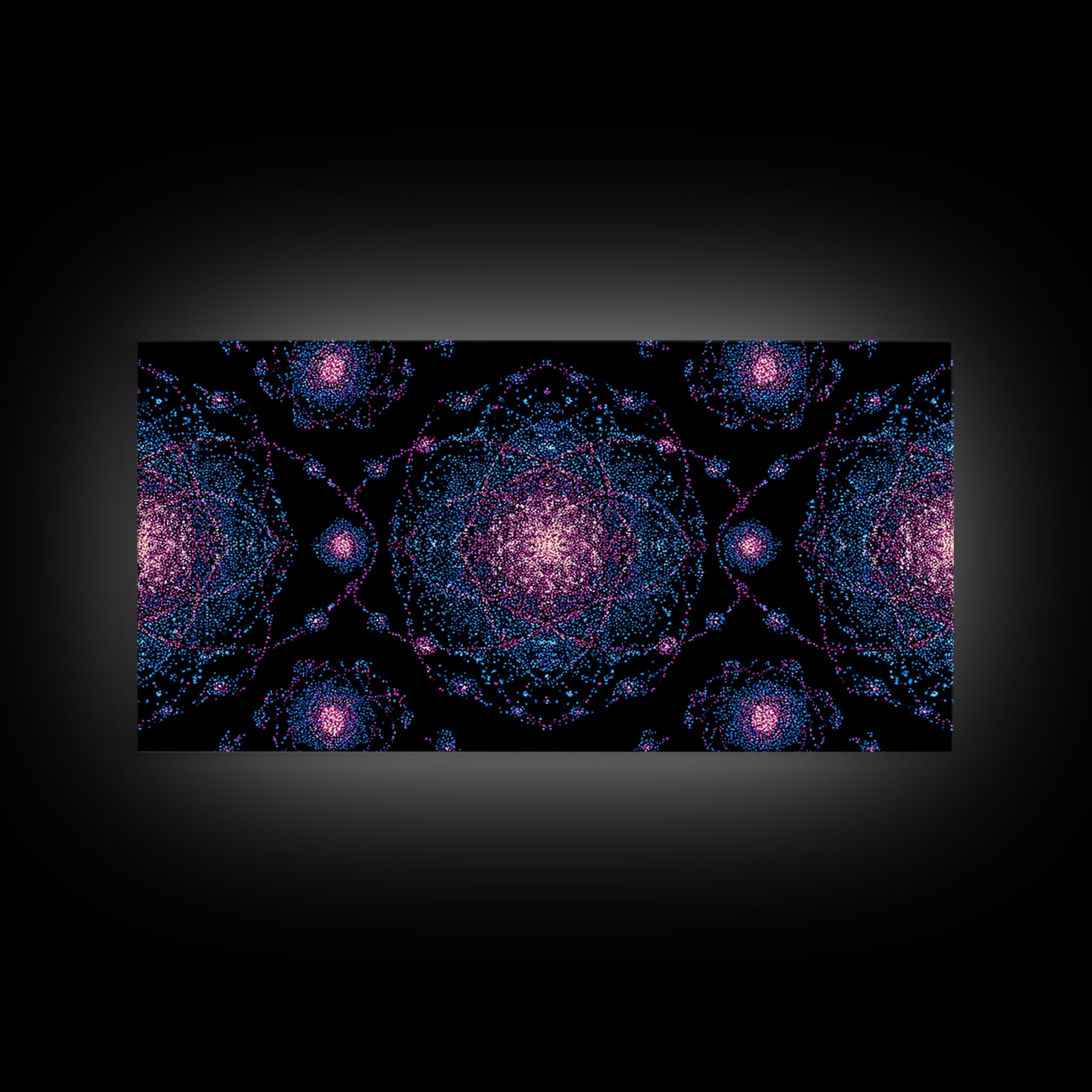 Pink Blue Particle Galaxies Canvas Print, Modern Abstract Wall Art, Cosmic Retro Poster, Space Decor, Colorful MCM Print
