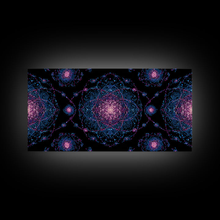 Pink Blue Particle Galaxies Canvas Print, Modern Abstract Wall Art, Cosmic Retro Poster, Space Decor, Colorful MCM Print