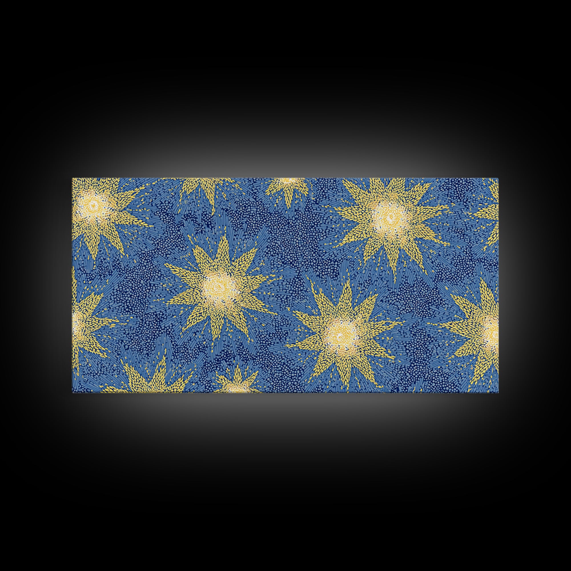 Blue Yellow Atomic Starbursts Canvas Print, Midcentury Modern Wall Art, Retro Space Decor, Bold MCM Gallery Wall Poster Print