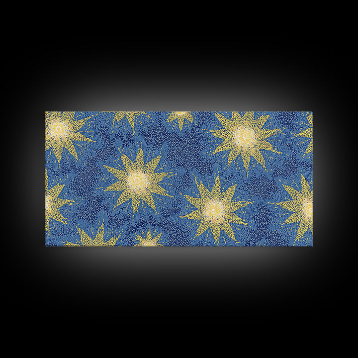 Blue Yellow Atomic Starbursts Canvas Print, Midcentury Modern Wall Art, Retro Space Decor, Bold MCM Gallery Wall Poster Print