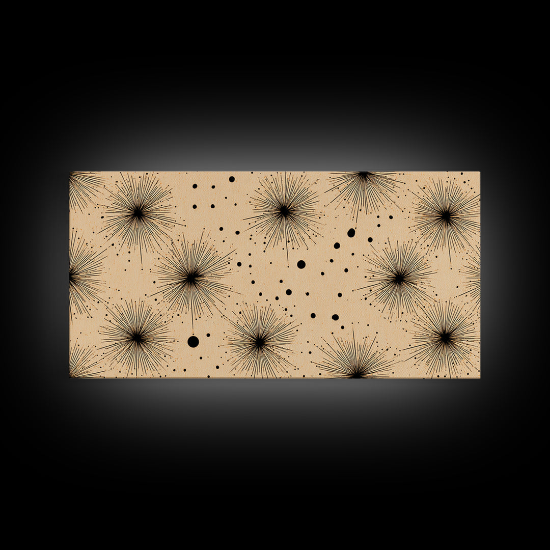 Black Atomic Starburst Dots Wall Art, Midcentury Modern Minimalist Canvas Print, Retro Geometric Decor, Neutral MCM Poster