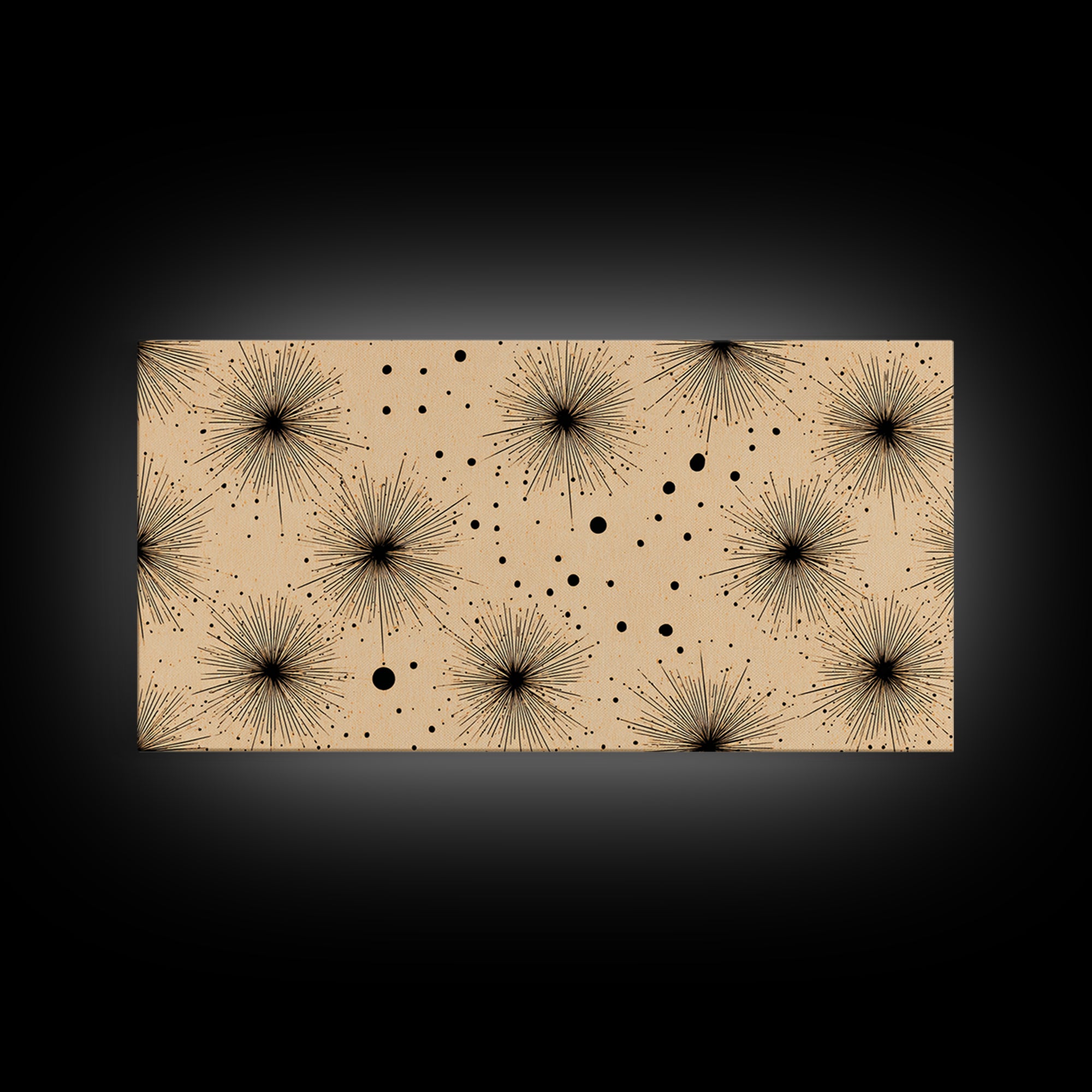 Black Atomic Starburst Dots Wall Art, Midcentury Modern Minimalist Canvas Print, Retro Geometric Decor, Neutral MCM Poster
