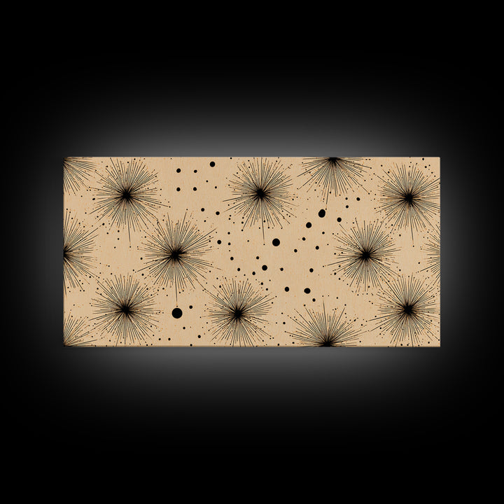 Black Atomic Starburst Dots Wall Art, Midcentury Modern Minimalist Canvas Print, Retro Geometric Decor, Neutral MCM Poster