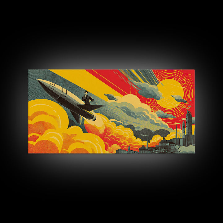 Rocket Commuter Cityscape Wall Art, Retro Futurism Poster, Midcentury Modern Decor, Atomic Space Age Office Print, Gift Idea